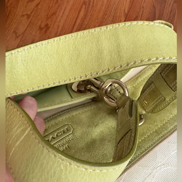 Coach Vintage Signature Tote Bag with Suede and Leather Trim -Ecru and Lime - Picture 14 of 15